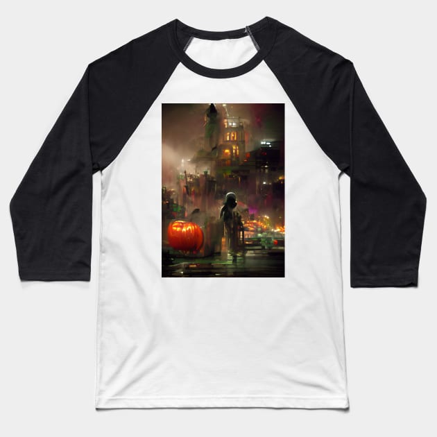 RAINY HALLOWEEN NIGHT IN NEW YORK Baseball T-Shirt by sailorsam1805